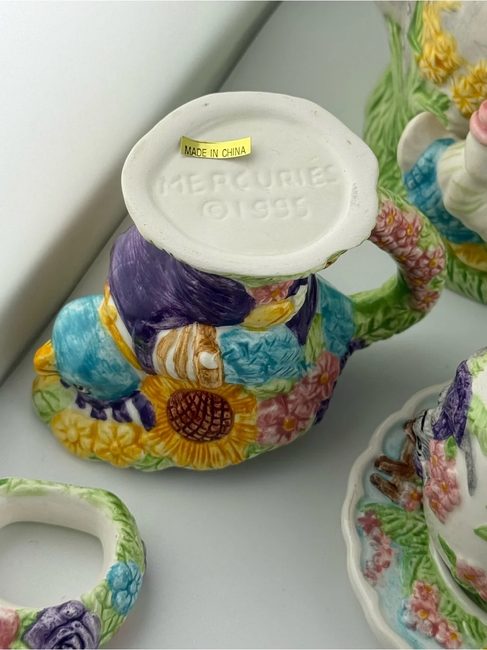 Mercuries 1995 VTG Glazed Ceramic Floral Animal Tea Set : Bunny Tea Set